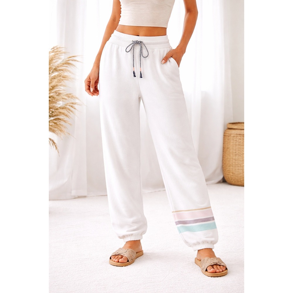 SUNDRY Vintage Joggers French Terry Sweatpants White Striped Lounge Cozy Sz S